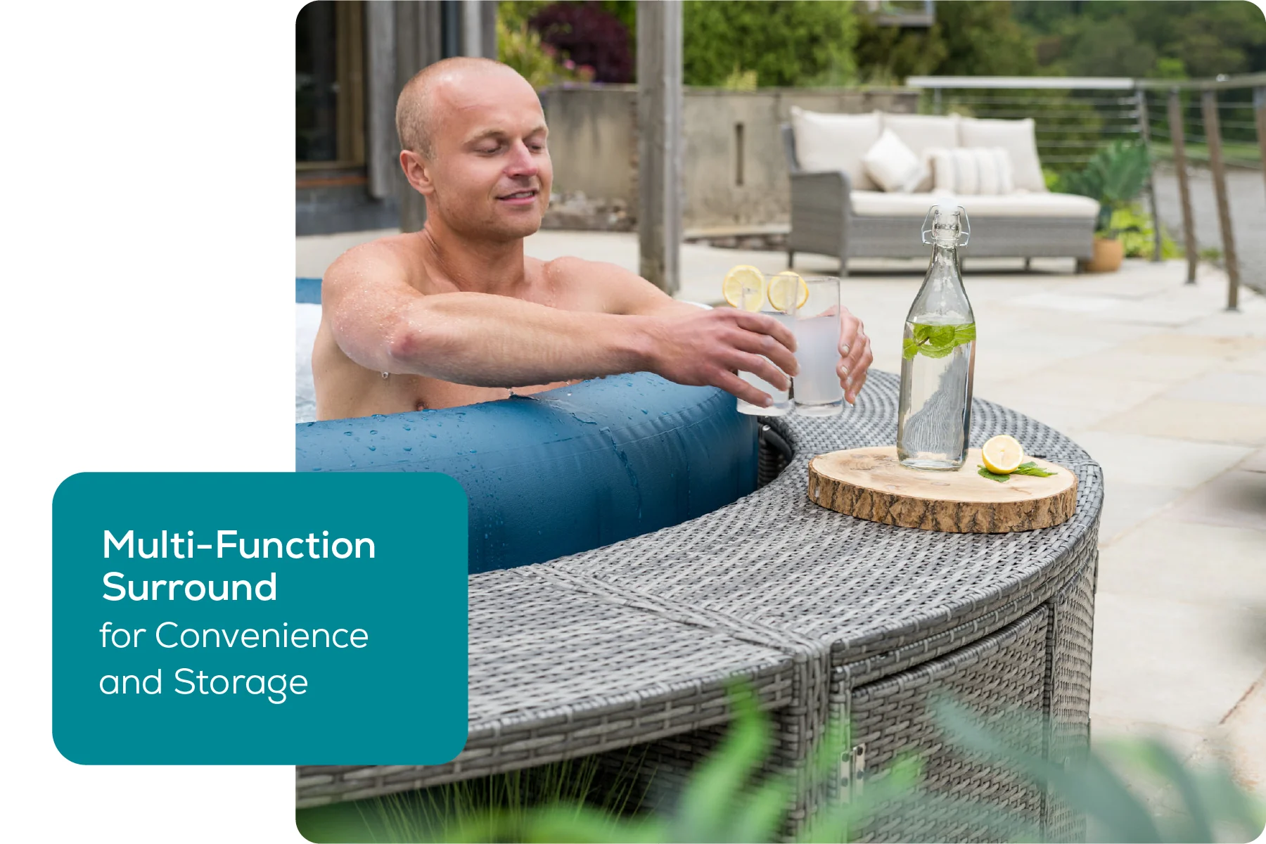 Round Rattan Hot Tub Surround 180cm Grey - Image 5