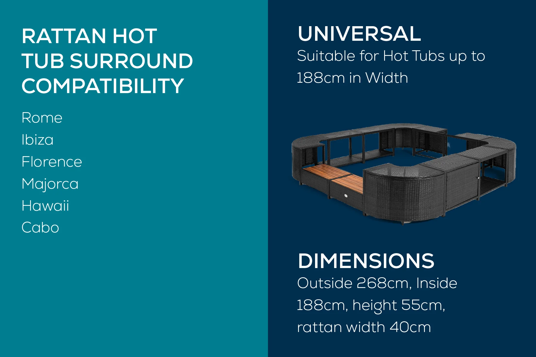 Square Rattan Hot Tub Surround 188cm Black - Image 9