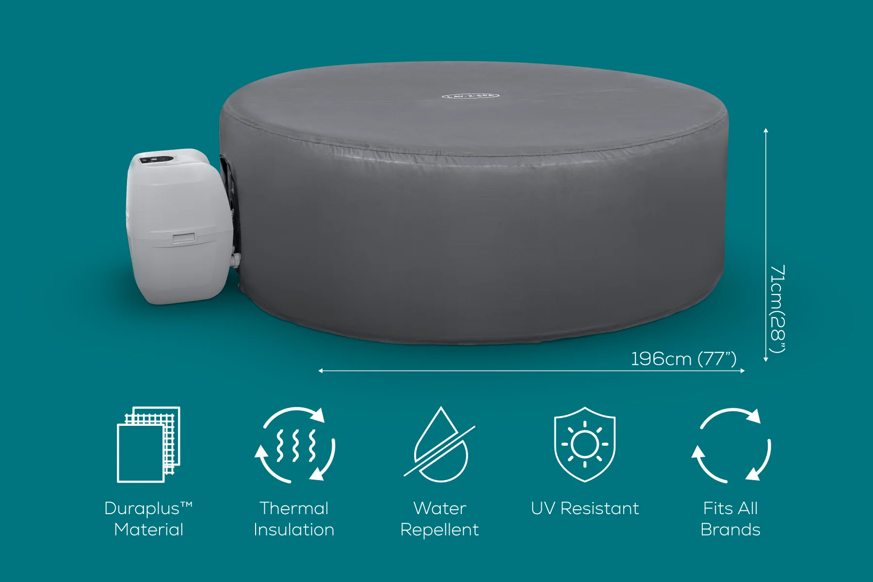 Round Thermal Hot Tub Cover - Large 196cm x 71cm - Image 11