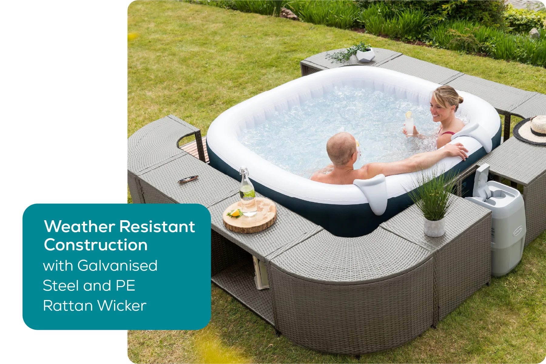 Square Rattan Hot Tub Surround 188cm Grey - Image 6
