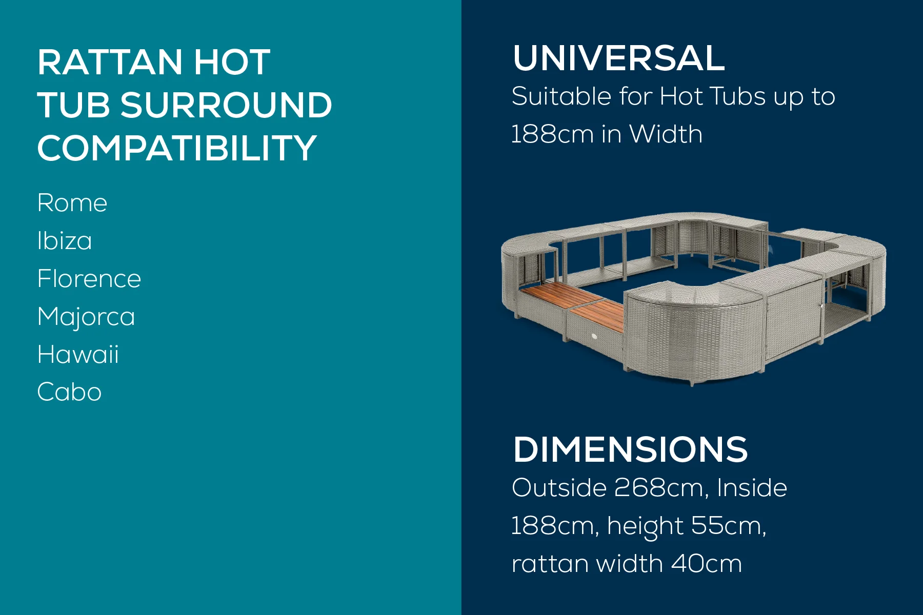 Square Rattan Hot Tub Surround 188cm Grey - Image 9
